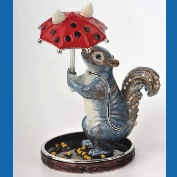 Keren Kopal Original Squirrel with a Red Umbrella -Trinket Box, NEW packaged Box - Picture 2 of 3